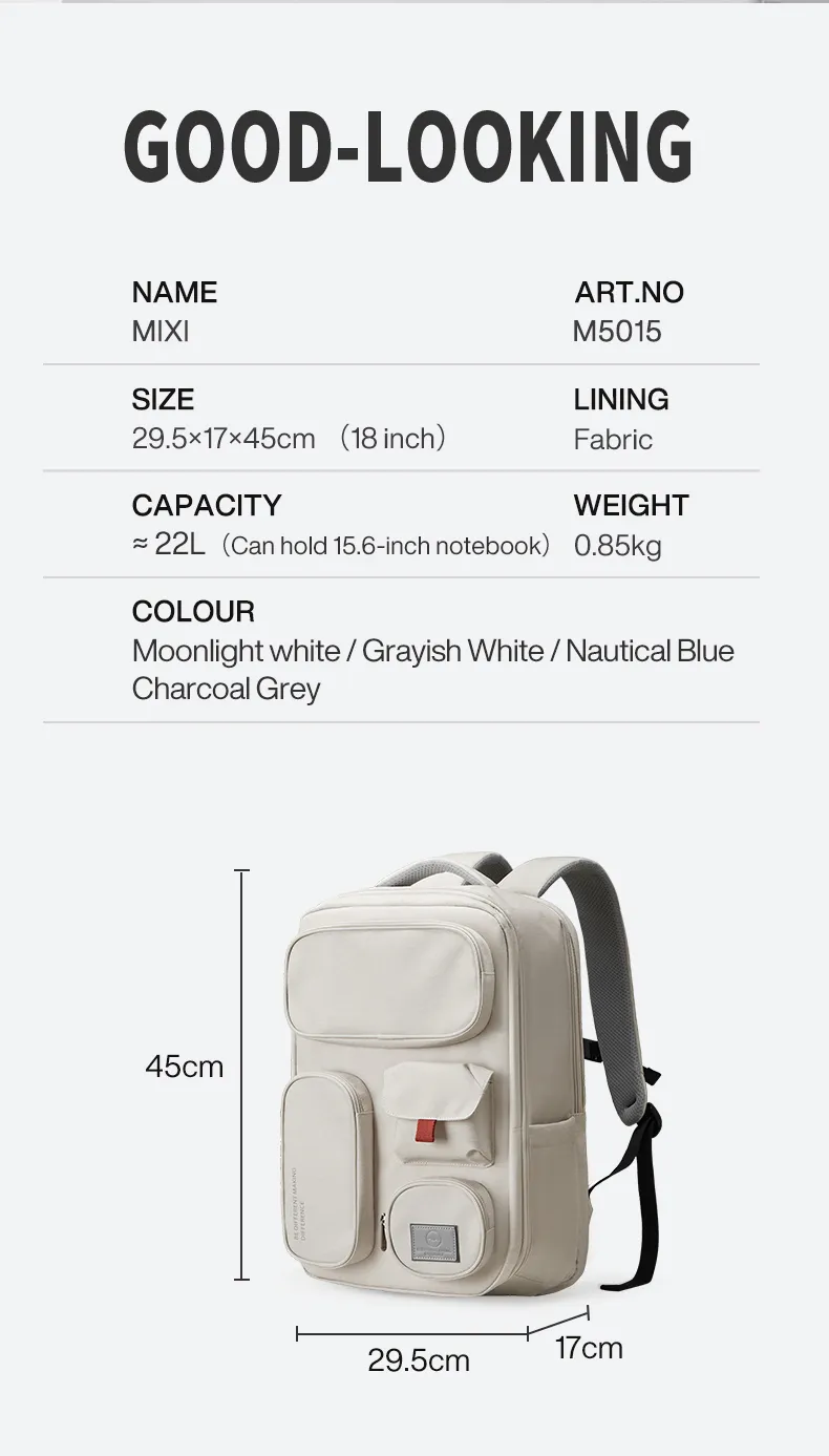 Mixi Outdoor Backpack Women Travel Bag 18 Inch Men Rucksack Waterproof Laptop White Black Blue