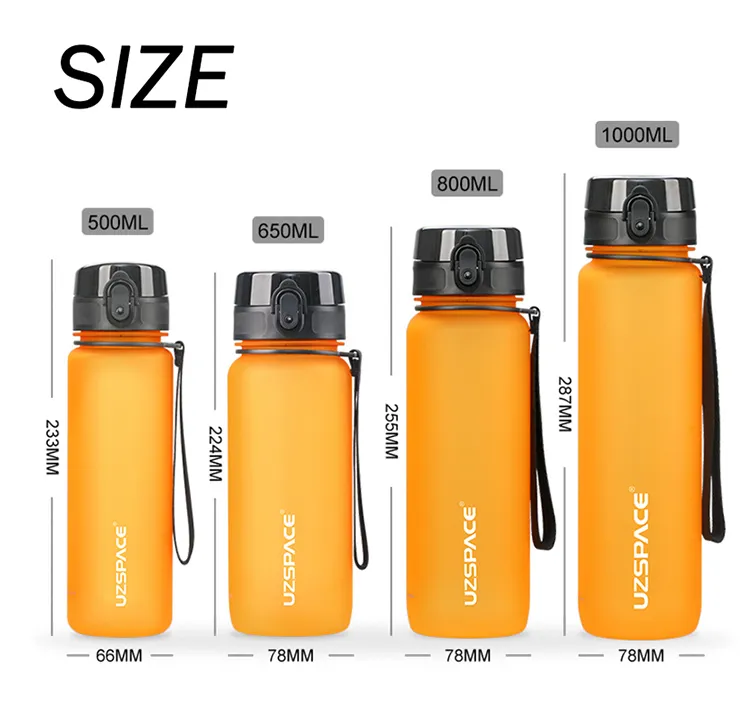 New 500/800/1000ml Sports Water Bottle BPA Free Portable Leak-proof Shaker bottle Plastic Drinkware Tour Gym Free Shipping items