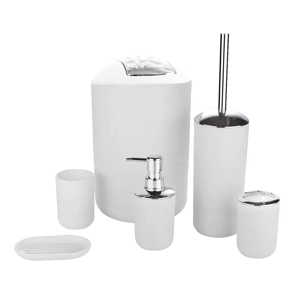 6pcs Bathroom Accessories Set Trash Can Lotion Dispenser Toothbrush Holder Cup Toliets Brush with Holder Luxury Gift