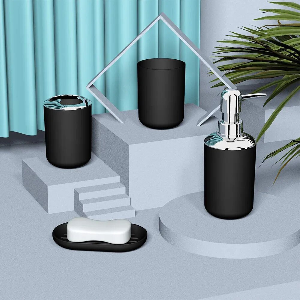 6pcs Bathroom Accessories Set Trash Can Lotion Dispenser Toothbrush Holder Cup Toliets Brush with Holder Luxury Gift