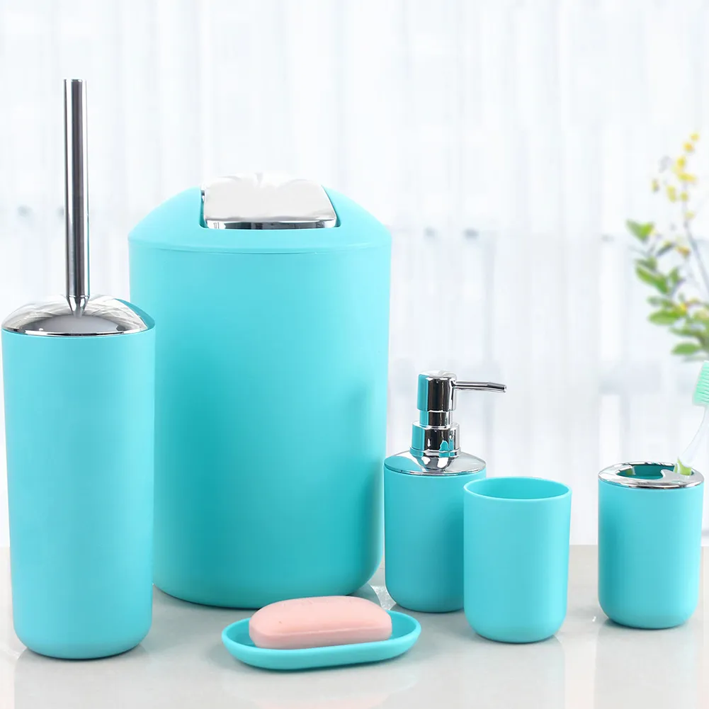 6pcs Bathroom Accessories Set Trash Can Lotion Dispenser Toothbrush Holder Cup Toliets Brush with Holder Luxury Gift