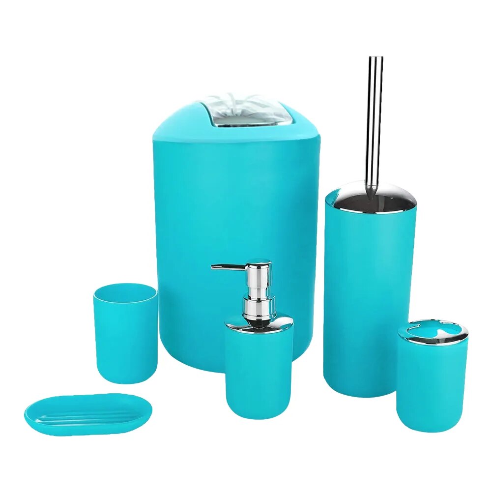 6pcs Bathroom Accessories Set Trash Can Lotion Dispenser Toothbrush Holder Cup Toliets Brush with Holder Luxury Gift