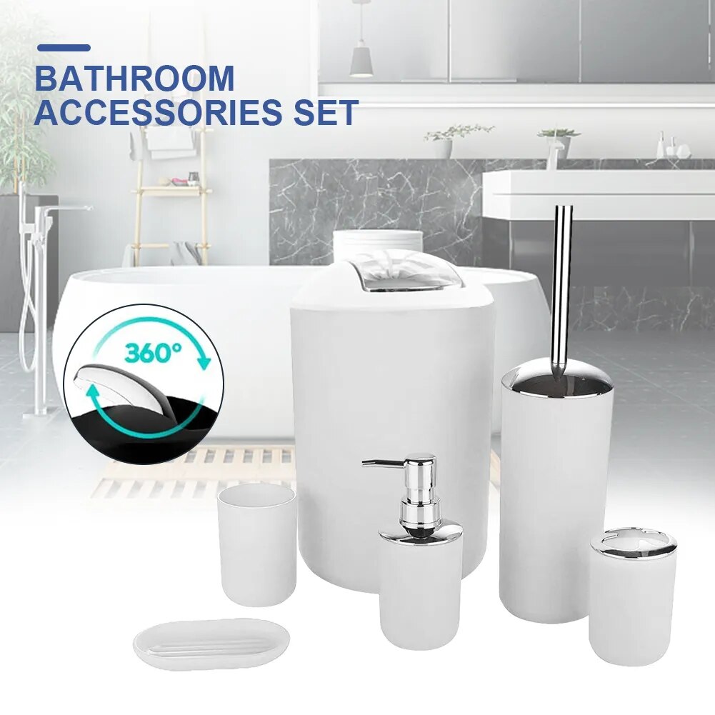 6pcs Bathroom Accessories Set Trash Can Lotion Dispenser Toothbrush Holder Cup Toliets Brush with Holder Luxury Gift