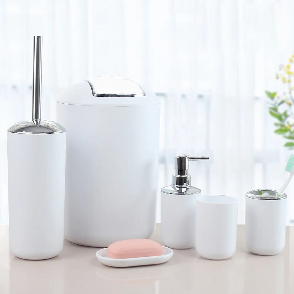 6pcs Bathroom Accessories Set Trash Can Lotion Dispenser Toothbrush Holder Cup Toliets Brush with Holder Luxury Gift