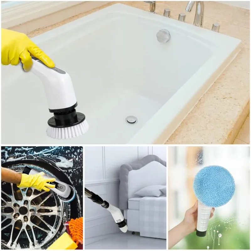 7 In 1 Electric Spin Scrubber Cordless Cleaning Brush Extension Handle Wall Window Cleaner Tub Tile Scrubber Cleaning Tool