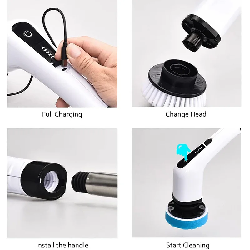 7 In 1 Electric Spin Scrubber Cordless Cleaning Brush Extension Handle Wall Window Cleaner Tub Tile Scrubber Cleaning Tool